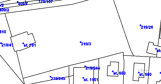Parcela st. 219/3 v KÚ Vrané nad Vltavou, Katastrální mapa