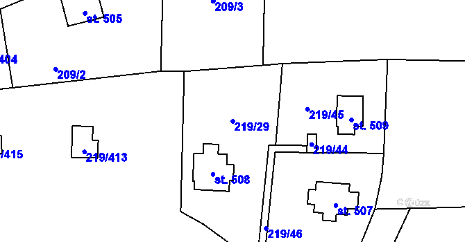 Parcela st. 219/29 v KÚ Vrané nad Vltavou, Katastrální mapa