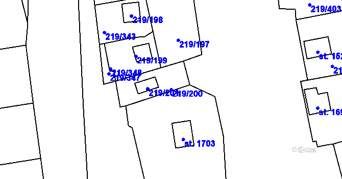 Parcela st. 219/200 v KÚ Vrané nad Vltavou, Katastrální mapa