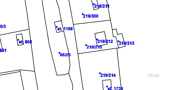 Parcela st. 219/210 v KÚ Vrané nad Vltavou, Katastrální mapa