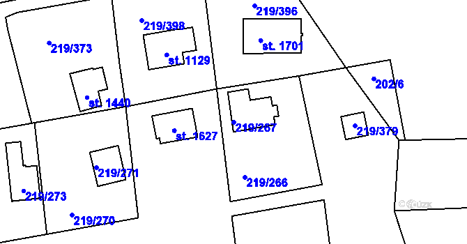 Parcela st. 219/267 v KÚ Vrané nad Vltavou, Katastrální mapa