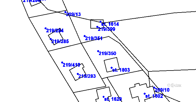 Parcela st. 219/350 v KÚ Vrané nad Vltavou, Katastrální mapa