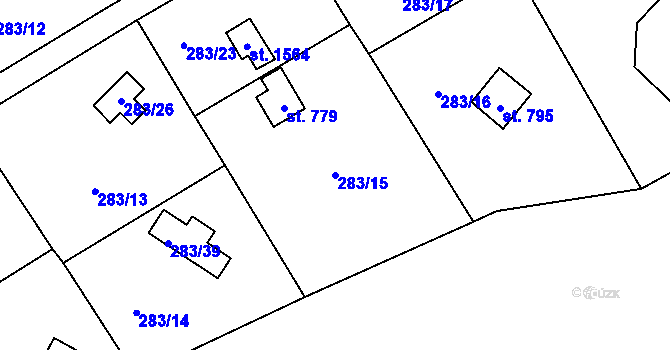 Parcela st. 283/15 v KÚ Vrané nad Vltavou, Katastrální mapa