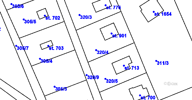 Parcela st. 320/4 v KÚ Vrané nad Vltavou, Katastrální mapa