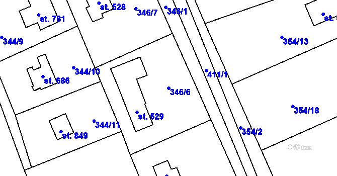 Parcela st. 346/6 v KÚ Vrané nad Vltavou, Katastrální mapa