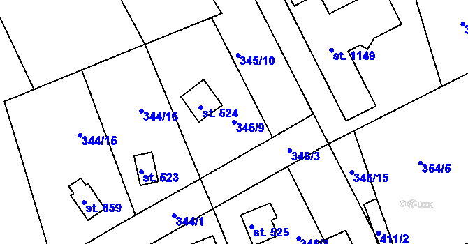 Parcela st. 346/9 v KÚ Vrané nad Vltavou, Katastrální mapa