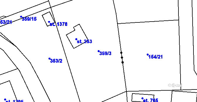 Parcela st. 359/3 v KÚ Vrané nad Vltavou, Katastrální mapa
