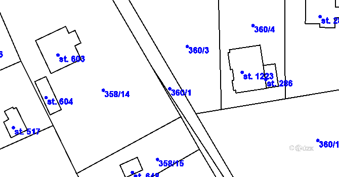 Parcela st. 360/1 v KÚ Vrané nad Vltavou, Katastrální mapa