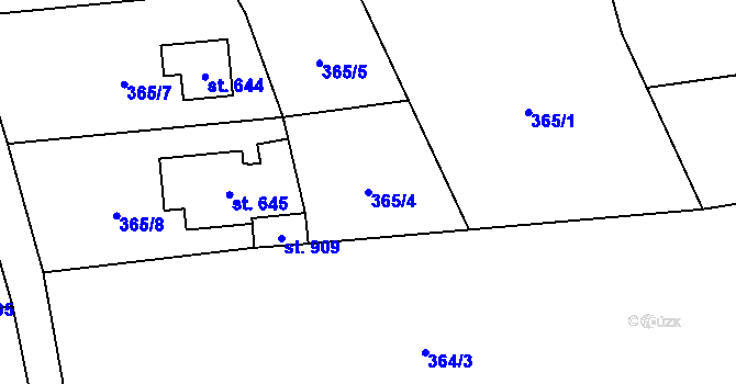 Parcela st. 365/4 v KÚ Vrané nad Vltavou, Katastrální mapa