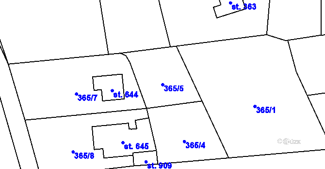 Parcela st. 365/5 v KÚ Vrané nad Vltavou, Katastrální mapa