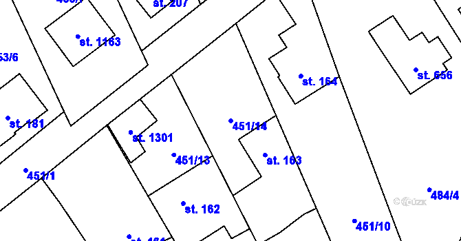 Parcela st. 451/14 v KÚ Vrané nad Vltavou, Katastrální mapa