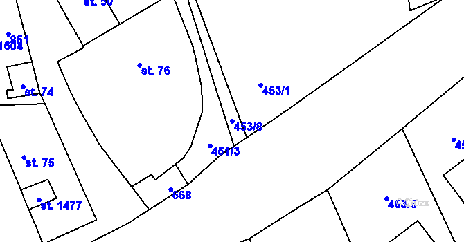 Parcela st. 453/8 v KÚ Vrané nad Vltavou, Katastrální mapa