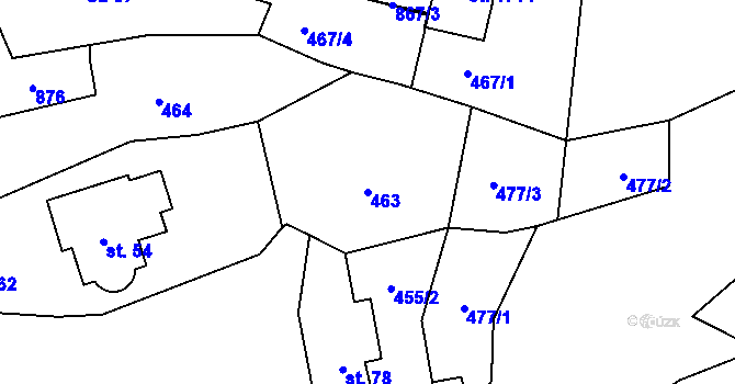 Parcela st. 463 v KÚ Vrané nad Vltavou, Katastrální mapa
