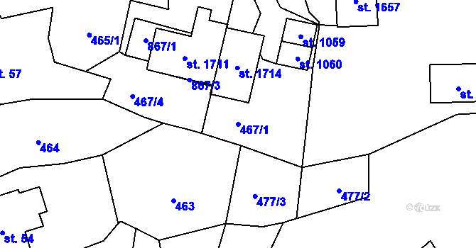 Parcela st. 467/1 v KÚ Vrané nad Vltavou, Katastrální mapa