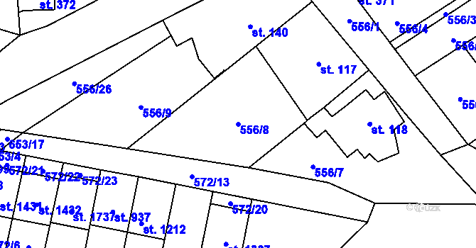 Parcela st. 556/8 v KÚ Vrané nad Vltavou, Katastrální mapa
