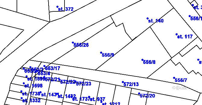 Parcela st. 556/9 v KÚ Vrané nad Vltavou, Katastrální mapa