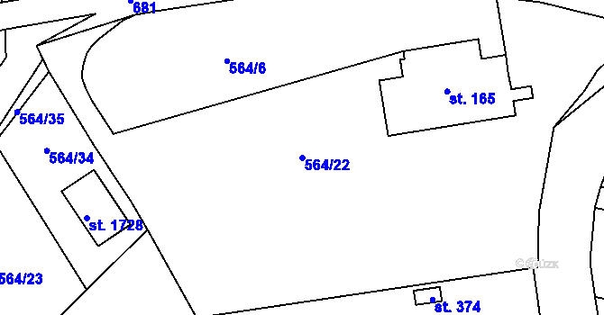 Parcela st. 564/22 v KÚ Vrané nad Vltavou, Katastrální mapa