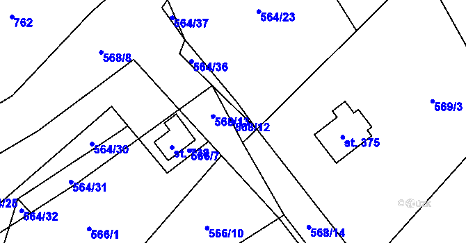Parcela st. 568/12 v KÚ Vrané nad Vltavou, Katastrální mapa