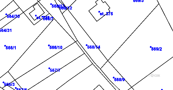 Parcela st. 568/14 v KÚ Vrané nad Vltavou, Katastrální mapa