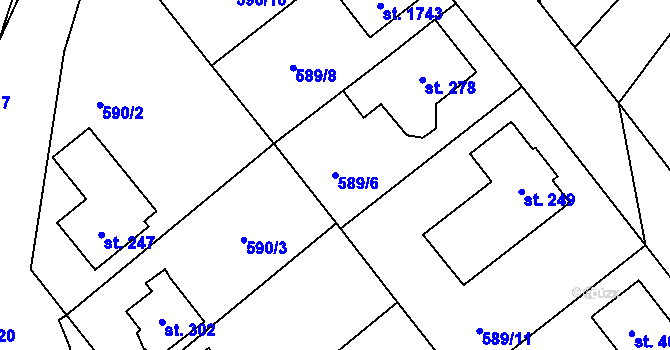 Parcela st. 589/6 v KÚ Vrané nad Vltavou, Katastrální mapa
