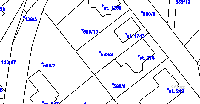 Parcela st. 589/8 v KÚ Vrané nad Vltavou, Katastrální mapa