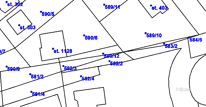 Parcela st. 589/12 v KÚ Vrané nad Vltavou, Katastrální mapa