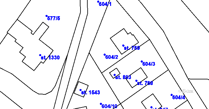 Parcela st. 604/2 v KÚ Vrané nad Vltavou, Katastrální mapa