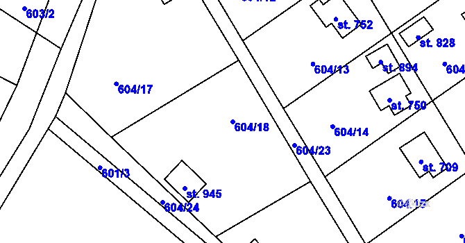 Parcela st. 604/18 v KÚ Vrané nad Vltavou, Katastrální mapa