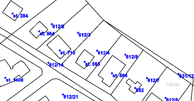 Parcela st. 612/4 v KÚ Vrané nad Vltavou, Katastrální mapa