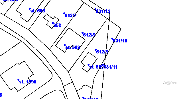 Parcela st. 612/8 v KÚ Vrané nad Vltavou, Katastrální mapa