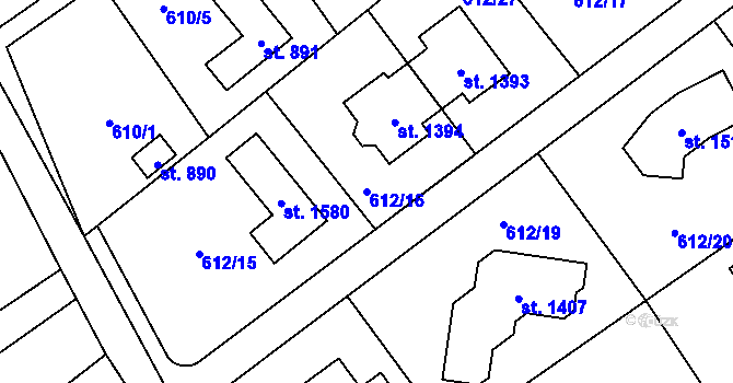 Parcela st. 612/16 v KÚ Vrané nad Vltavou, Katastrální mapa