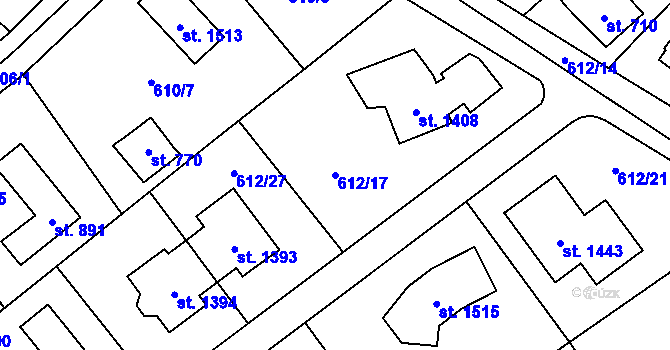 Parcela st. 612/17 v KÚ Vrané nad Vltavou, Katastrální mapa