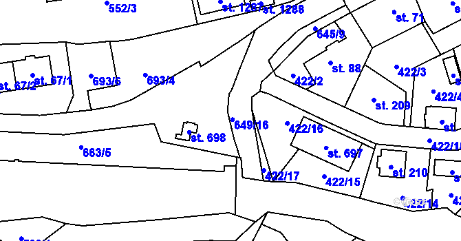 Parcela st. 649 v KÚ Vrané nad Vltavou, Katastrální mapa