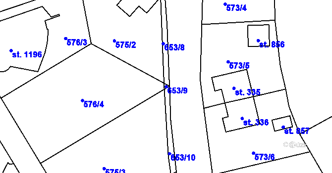 Parcela st. 653/9 v KÚ Vrané nad Vltavou, Katastrální mapa