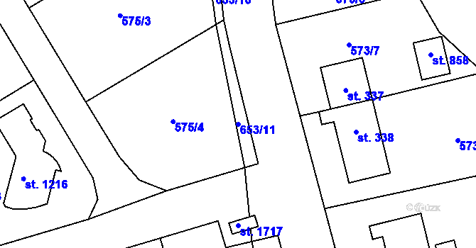Parcela st. 653/11 v KÚ Vrané nad Vltavou, Katastrální mapa
