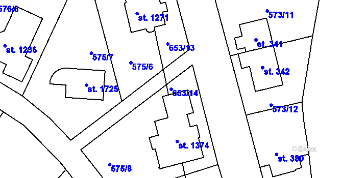 Parcela st. 653/14 v KÚ Vrané nad Vltavou, Katastrální mapa
