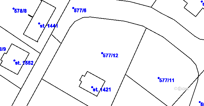 Parcela st. 577/12 v KÚ Vrané nad Vltavou, Katastrální mapa