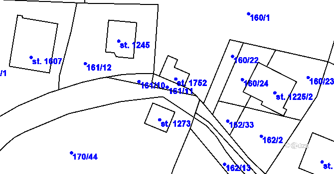 Parcela st. 161/11 v KÚ Vrané nad Vltavou, Katastrální mapa