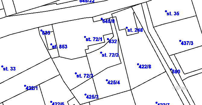 Parcela st. 72/2 v KÚ Vrané nad Vltavou, Katastrální mapa