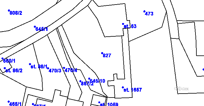 Parcela st. 827 v KÚ Vrané nad Vltavou, Katastrální mapa