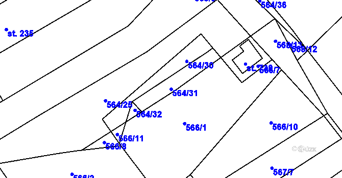 Parcela st. 564/31 v KÚ Vrané nad Vltavou, Katastrální mapa