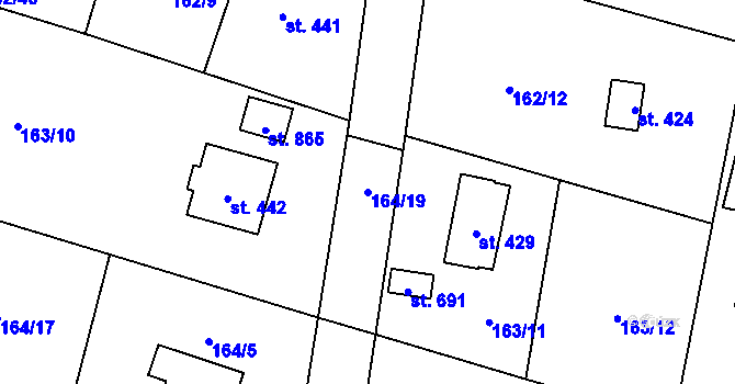 Parcela st. 164/19 v KÚ Vrané nad Vltavou, Katastrální mapa