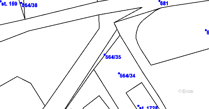 Parcela st. 564/35 v KÚ Vrané nad Vltavou, Katastrální mapa