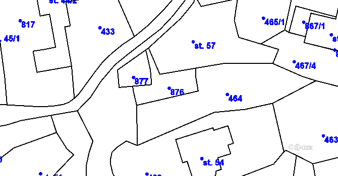Parcela st. 876 v KÚ Vrané nad Vltavou, Katastrální mapa