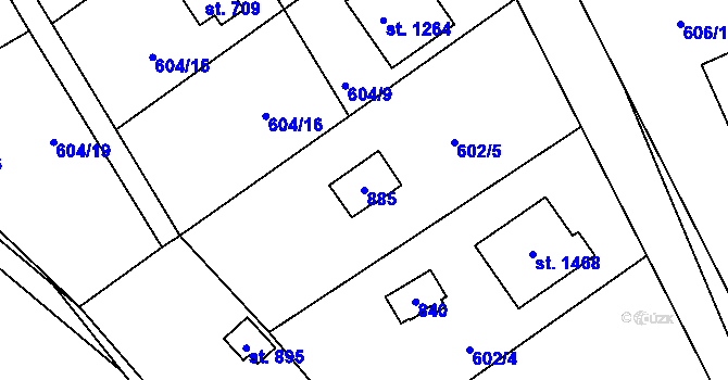 Parcela st. 885 v KÚ Vrané nad Vltavou, Katastrální mapa