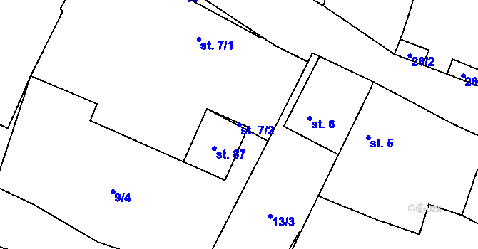 Parcela st. 7/2 v KÚ Vranín, Katastrální mapa