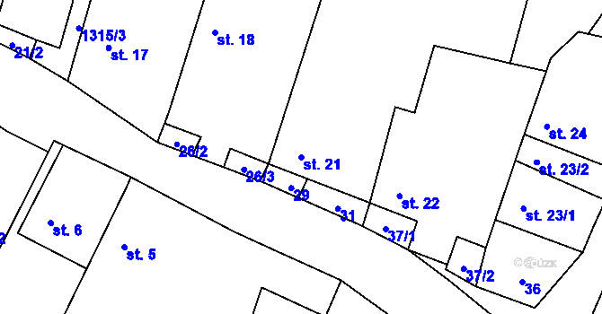 Parcela st. 21 v KÚ Vranín, Katastrální mapa
