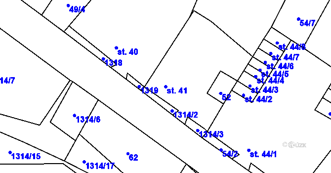 Parcela st. 41 v KÚ Vranín, Katastrální mapa