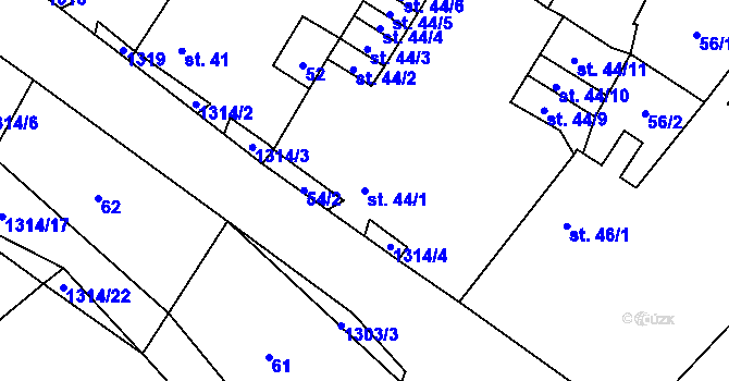 Parcela st. 44/1 v KÚ Vranín, Katastrální mapa