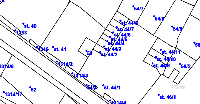 Parcela st. 44/2 v KÚ Vranín, Katastrální mapa